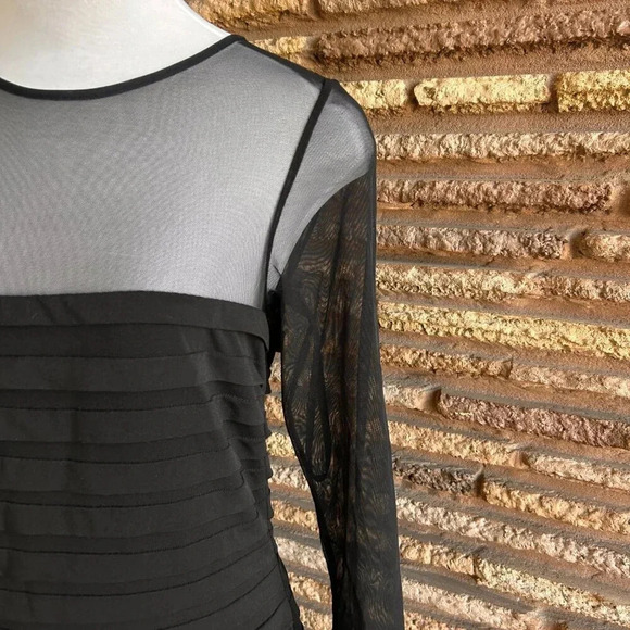 Tadashi Collection Black Illusion Mesh Yoke Pleated Matte Jersey Formal Dress - Picture 4 of 9